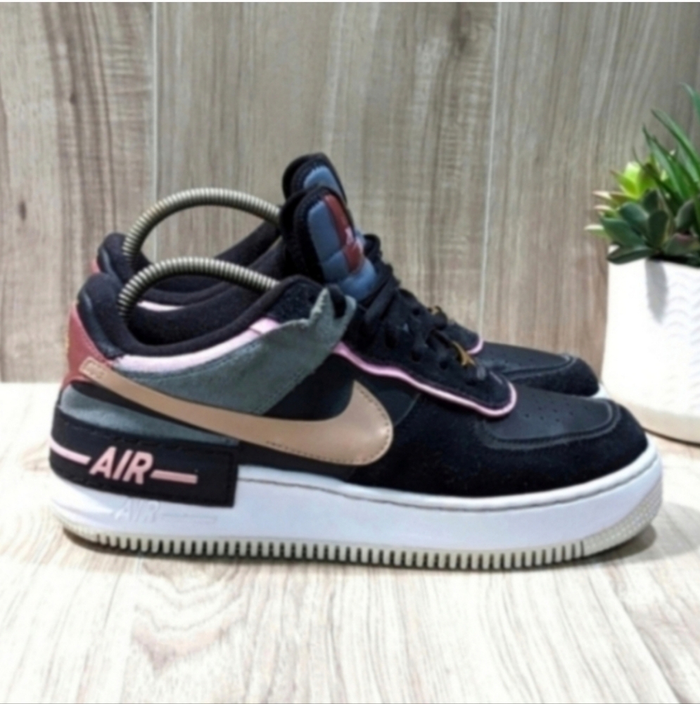 Women's NIKE Air Force 1 "SHADOW" Size 8.5 Black Leather Low Top Sneakers - Picture 6 of 12